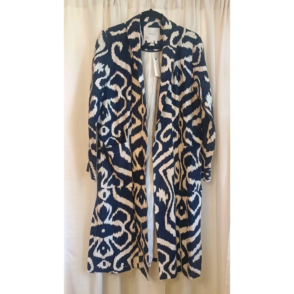 NWT‎ Anthropologie Women's Blue/White Motif Robbie Duster Jacket - Size Small